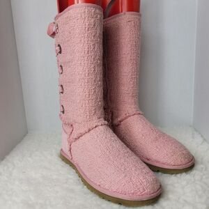 Ugg Australian Heirloom Women's Boots Size 8 Pink Canvas Lace Up Shoes